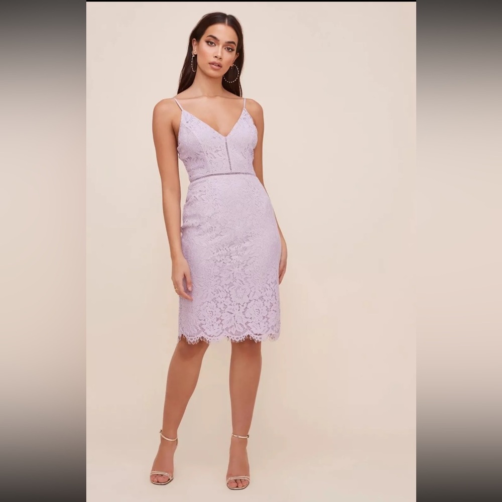 ASTR Lattice Inset Lace Cocktail Wedding Guest Dress Lilac Woman’s Small